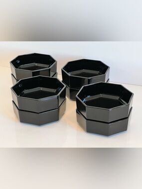 Arcoroc France Octime Black Octagonal Glass Dinnerware - Salad Bowl 8 Set 4.5”